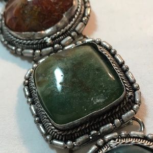 Stone bracelet, India, silver tone, 9 in length, hook clasp